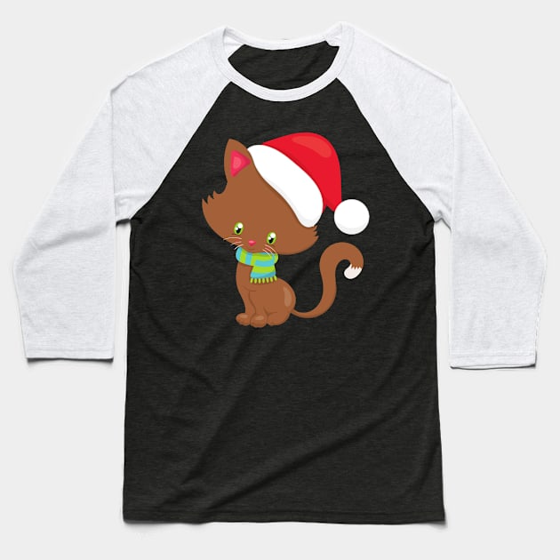 Christmas Cat, Cute Cat, Santa Hat, Cat With Scarf Baseball T-Shirt by Jelena Dunčević